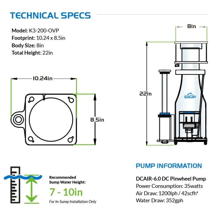 IceCap K3-200 OVP In-Sump Protein Skimmer