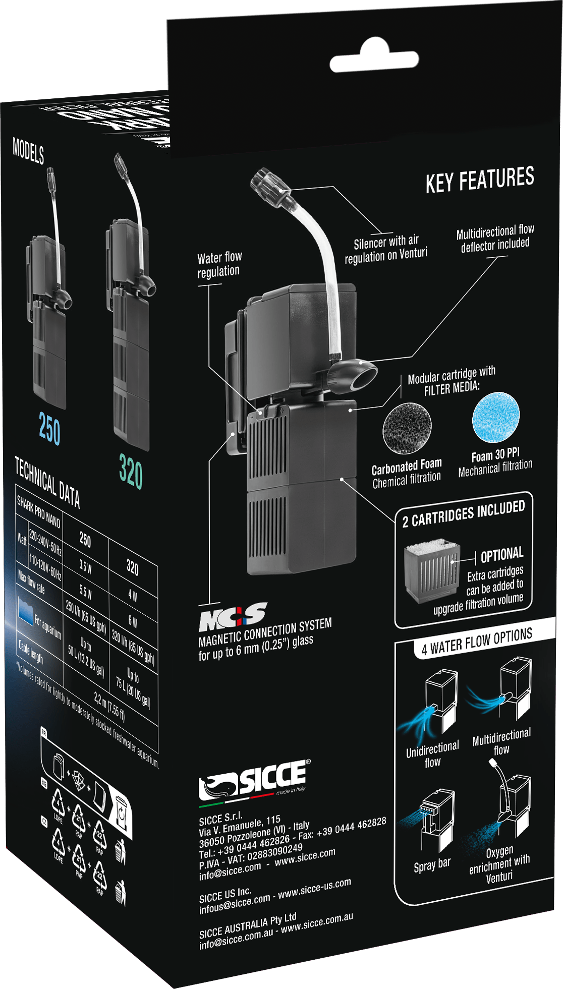 Shark PRO Nano 250 Internal Filter (65 GPH) - Sicce