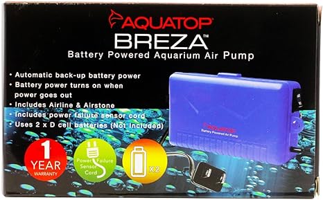 BREZA Battery Powered Aquarium Air Pump with AC Power Failure Sensor Aquatop