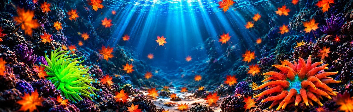 TopShelf Fall Live Sale reef background with falling autumn leaves