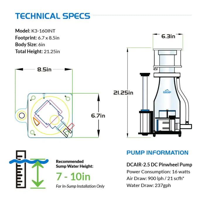 IceCap K3-160 INT In-Sump Protein Skimmer