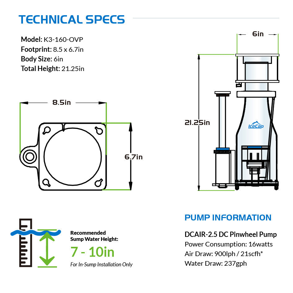 IceCap K3-160 OVP In-Sump Protein Skimmer