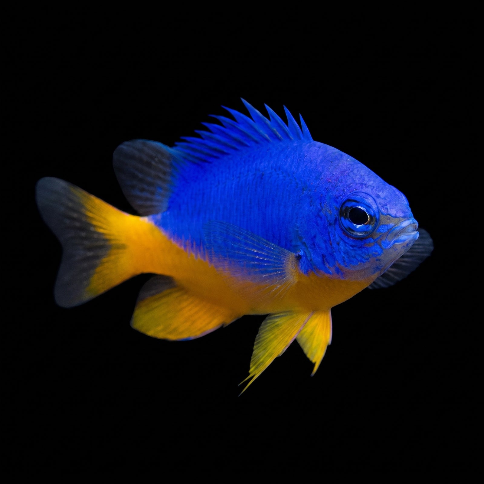 Azure Damsel (Chrysiptera Hemicyanea) saltwater aquarium fish portrait