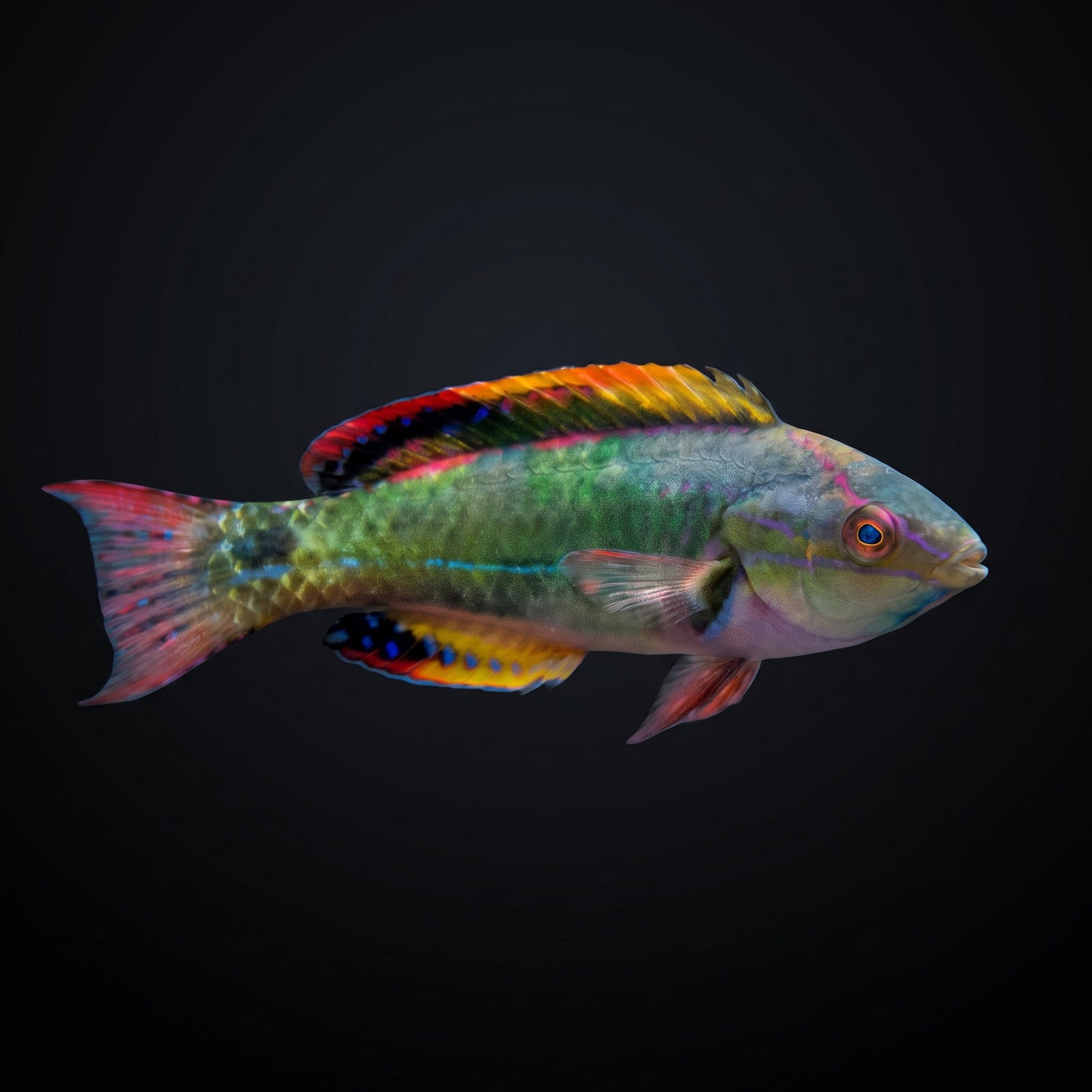 Blackfin Fairy Wrasse (Cirrhilabrus Melanomarginatus) saltwater aquarium fish portrait
