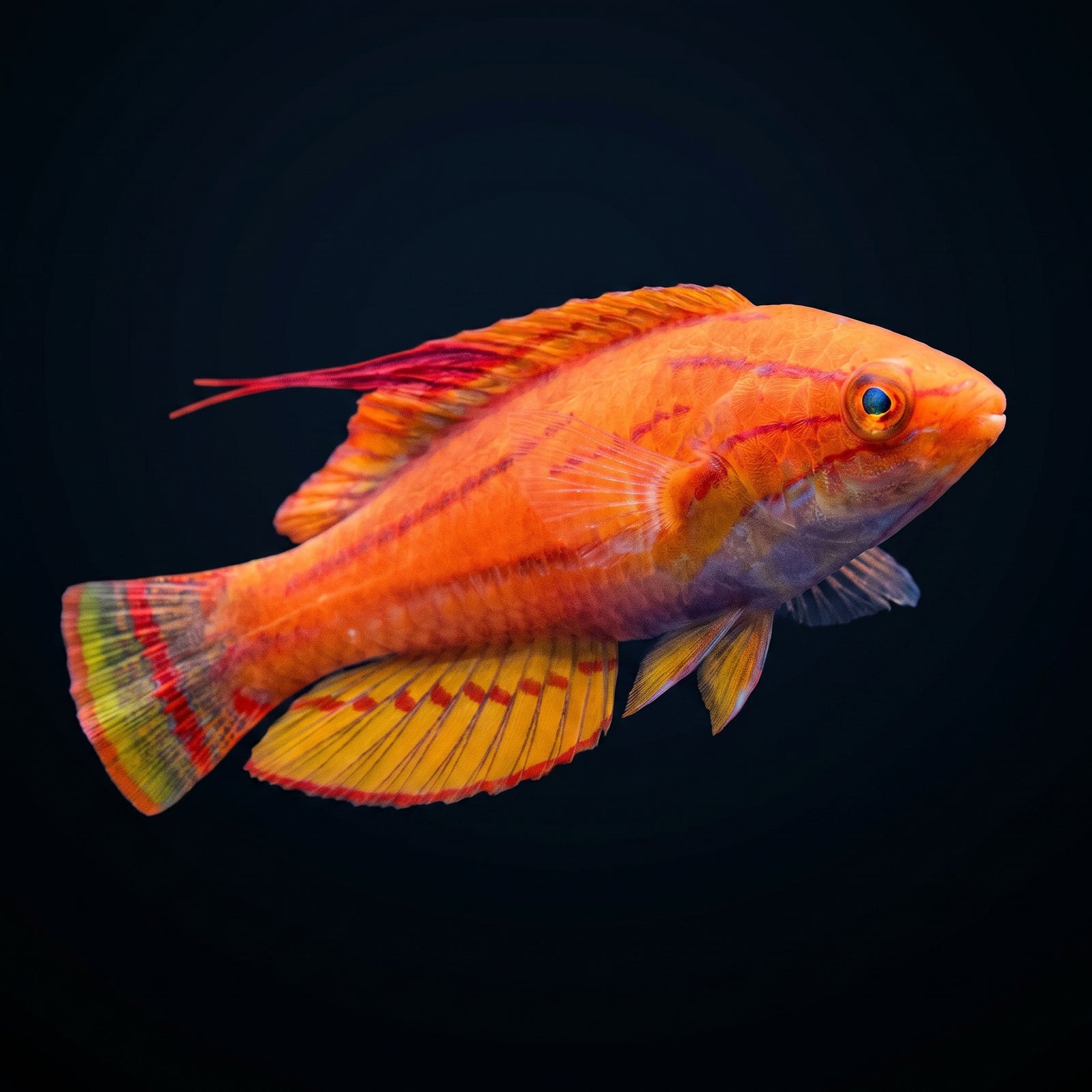 Blue Flasher Wrasse (Paracheilinus Cyaneus) saltwater aquarium fish portrait