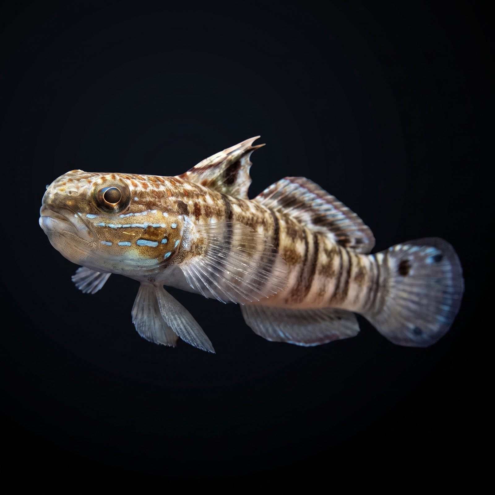 Captive-Bred Banded Sleeper Goby (Amblygobius Phalaena) saltwater aquarium fish portrait