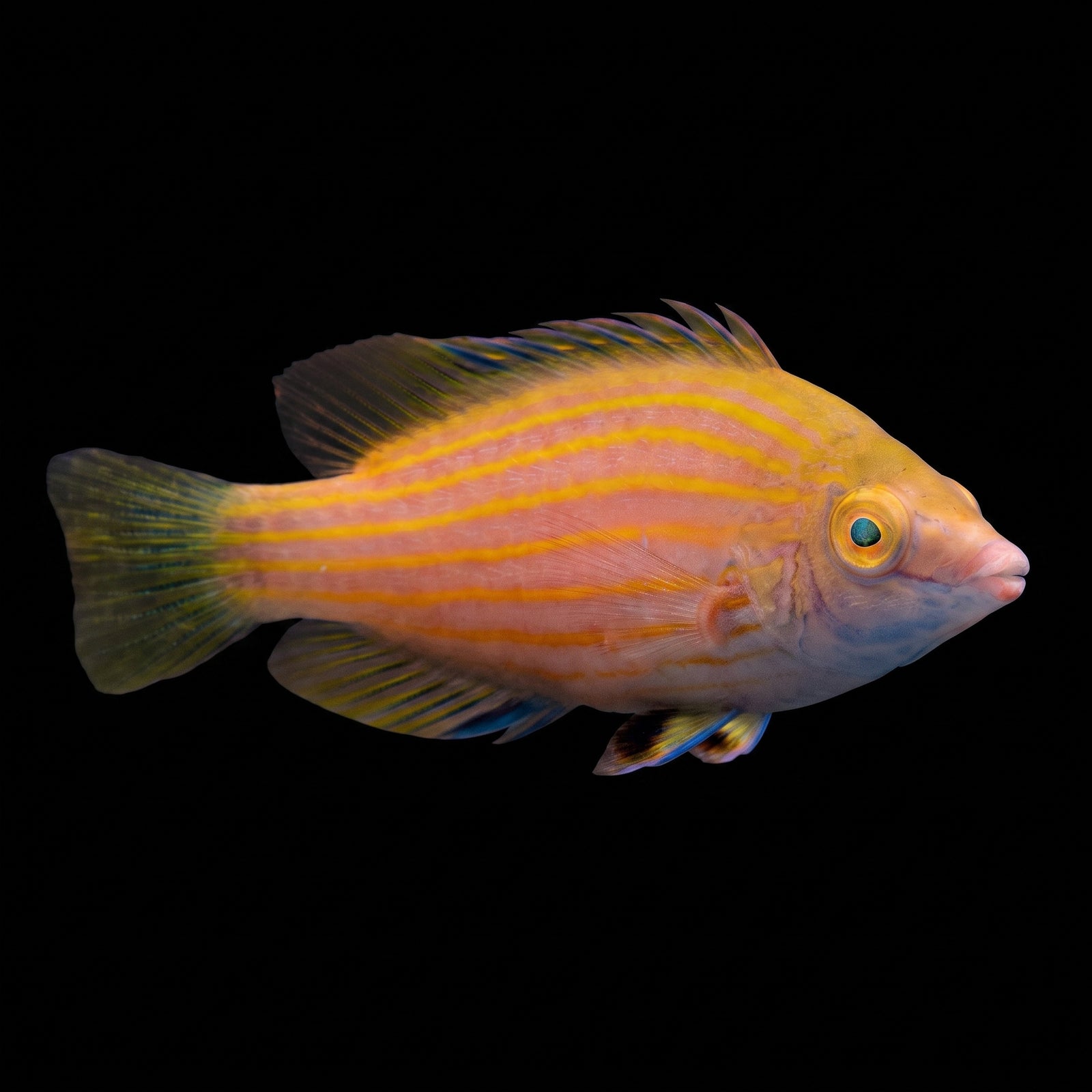 Cryptic Six Line Wrasse (Pseudocheilinops Ataenia) saltwater aquarium fish portrait
