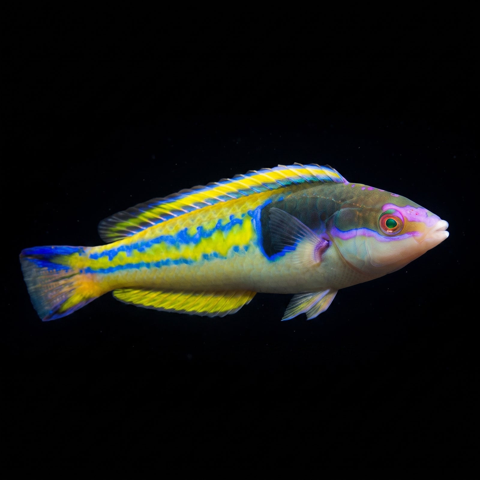 Decolores Wrasse (Pseudojuloides Severnsi) saltwater aquarium fish portrait