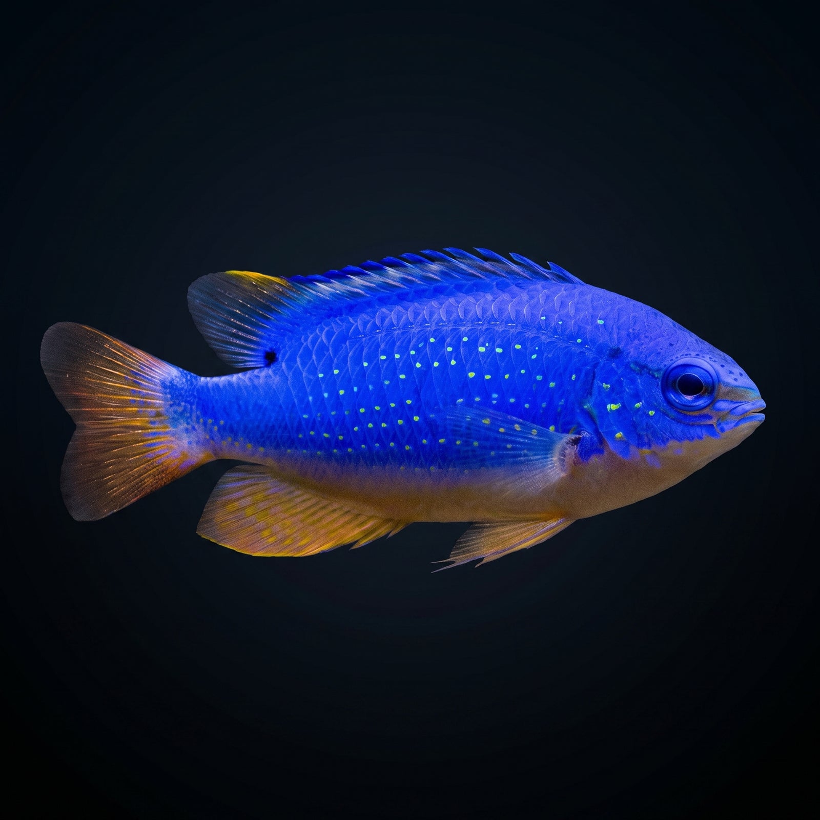 Fiji Blue Devil Damsel (Chrysiptera Taupou) saltwater aquarium fish portrait