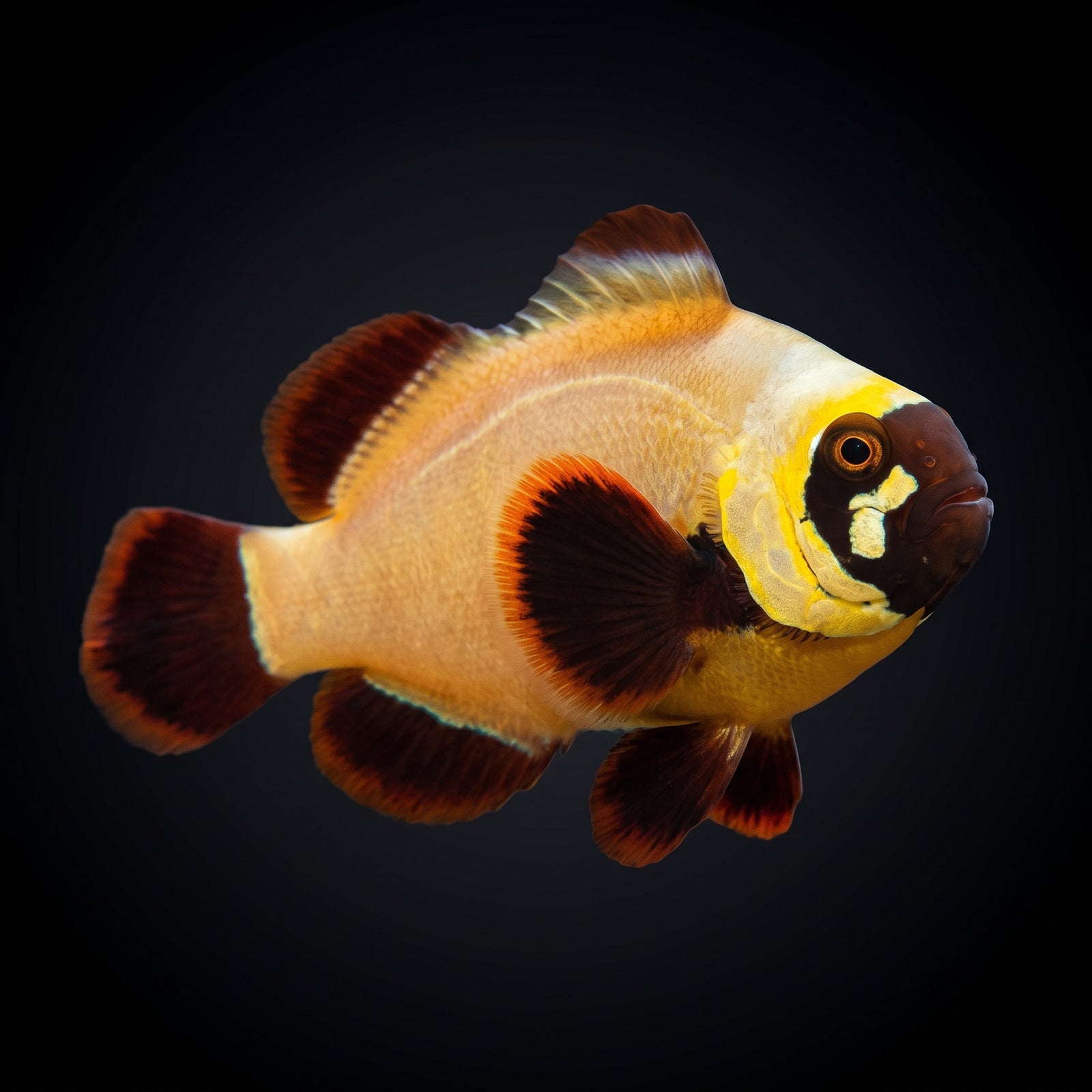 Gold Nugget Maroon Clownfish (Premnas biaculeatus (Gold Nugget Variant)) saltwater aquarium fish portrait