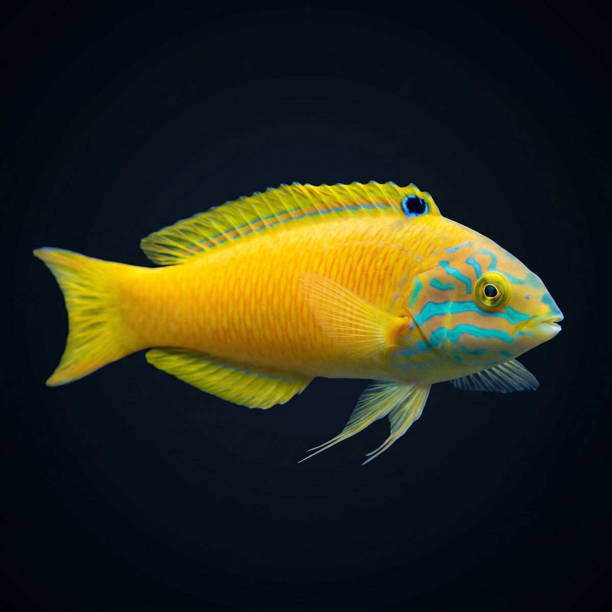 Goldbar Wrasse (Thalassoma Hebraicum) saltwater aquarium fish portrait