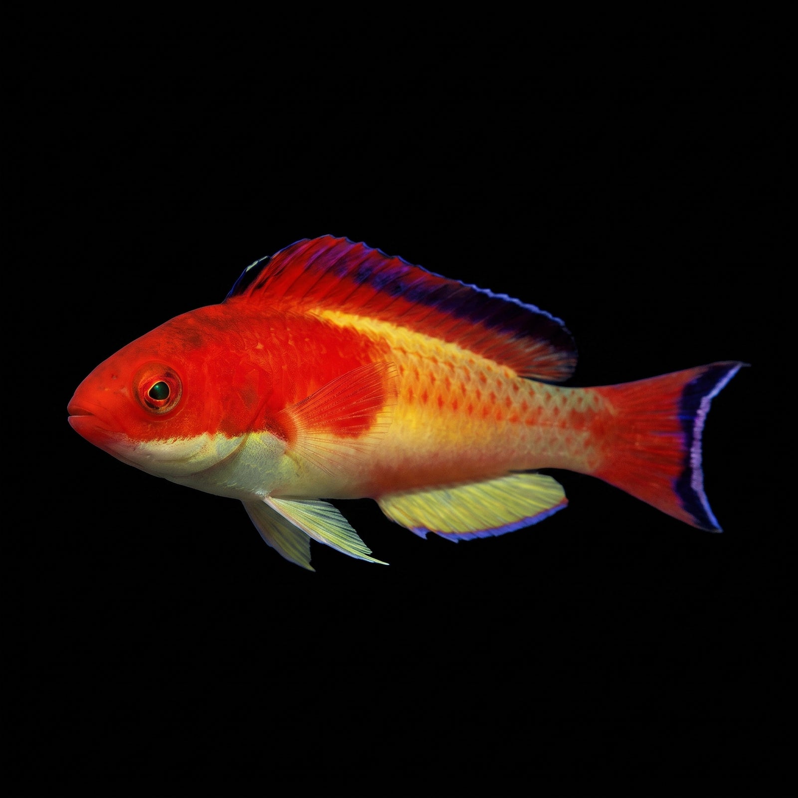 Hooded Flame Fairy Wrasse (Cirrhilabrus bathyphilus) saltwater aquarium fish portrait