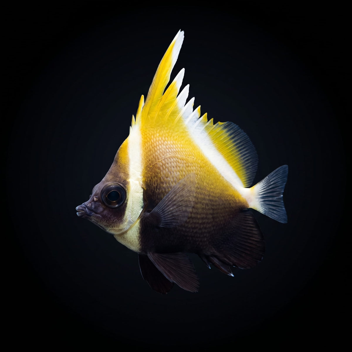 Horned Heniochus Butterflyfish (Heniochus Varius) saltwater aquarium fish portrait