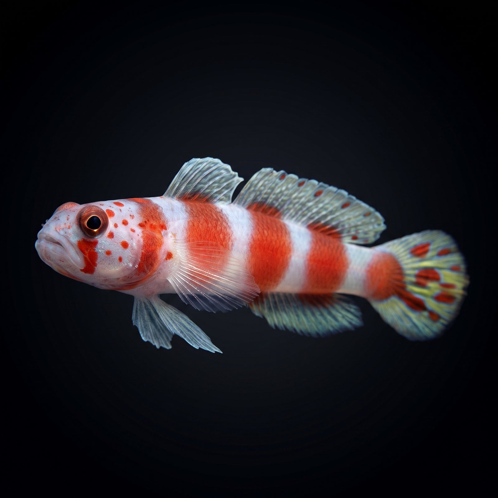 Pinkbar Goby (Amblyeleotris aurora) saltwater aquarium fish portrait