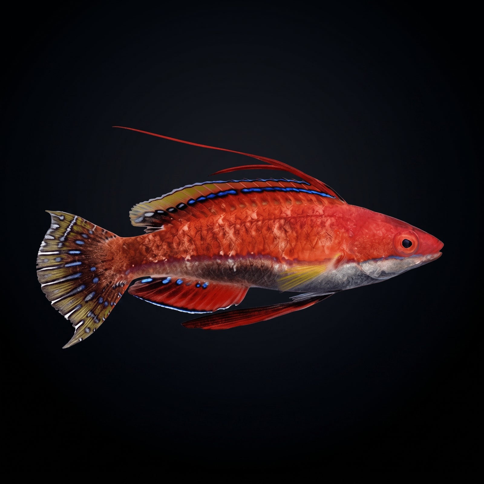 Ruby Longfin Fairy Wrasse (Cirrhilabrus cf. rubrisquamis) saltwater aquarium fish portrait