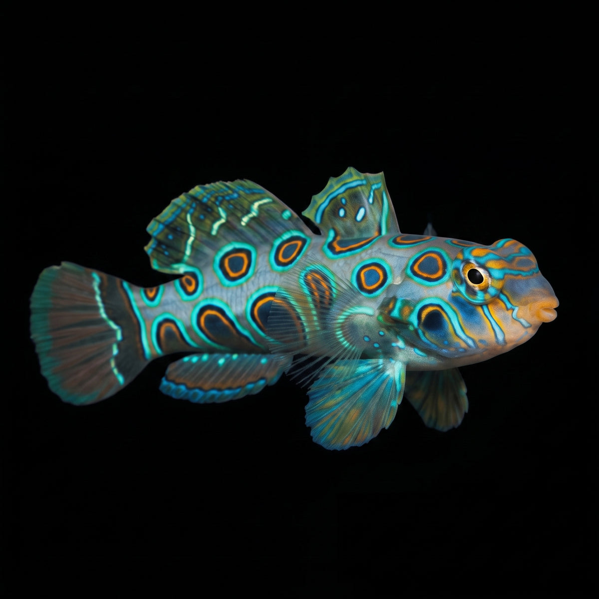 Spotted Mandarin (Synchiropus picturatus) saltwater aquarium fish portrait