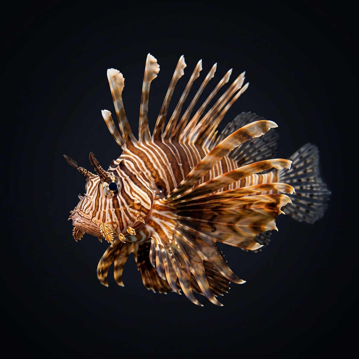 Volitan Black Lionfish (Pterois Volitans) saltwater aquarium fish portrait