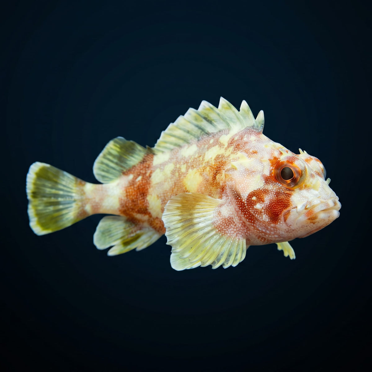 Yellow Spotted Scorpion Fish (Sebastapistes Cyanostigma) saltwater aquarium fish portrait