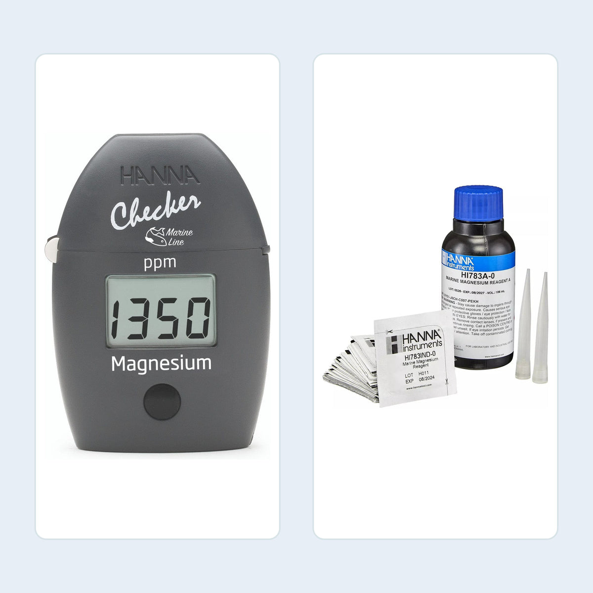 Hanna bundle collage: Marine Magnesium Checker + Reagent Refill Bundle - Hanna Instruments