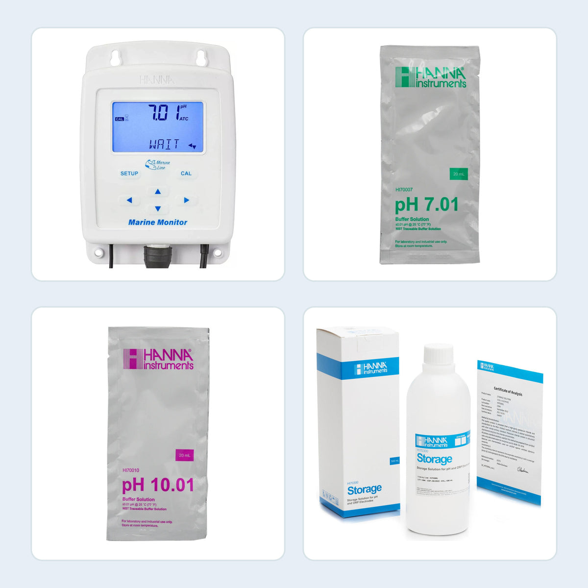 Hanna bundle collage: Marine Monitor Calibration & Storage Bundle - Hanna Instruments
