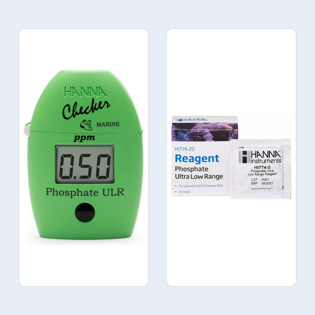 Hanna bundle collage: Phosphate ULR Checker + Reagent Refill Bundle - Hanna Instruments